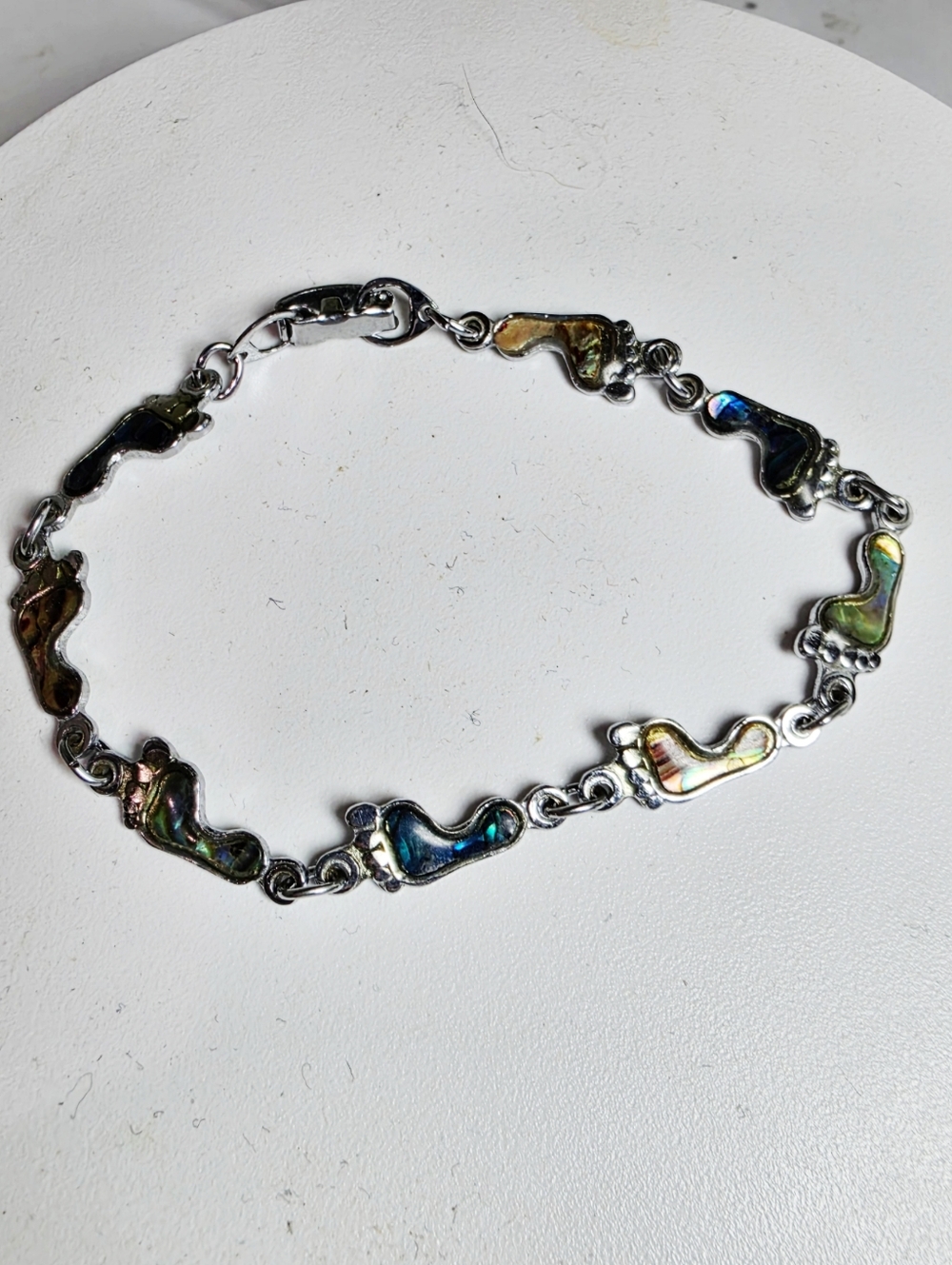 TRUE VINTAGE ESTATE Bare Foot Charms Bracelet. Silver With Abalone Inset. - Picture 3 of 5